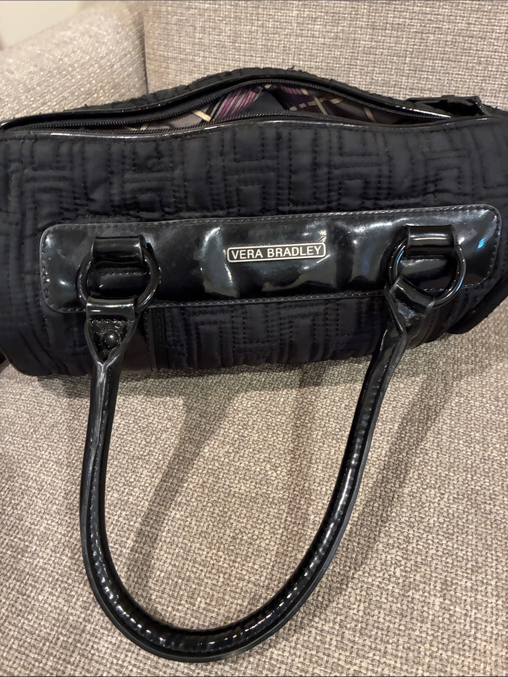 Vera Bradley Black Quilted Patent-Trim Shoulder Bag